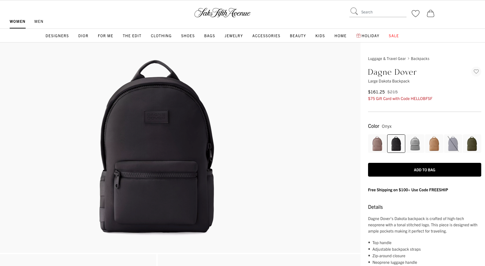 Dagne Dover large Dakota backpack on sale at Saks Fifth Avenue.